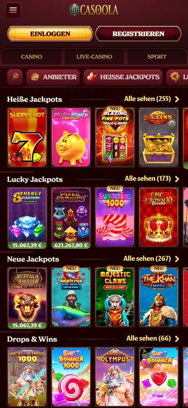 Casinocasoola Jackpot Spiele