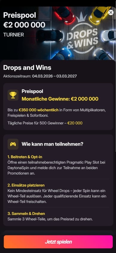 Turniere im Daytona Spin Casino Deutschland