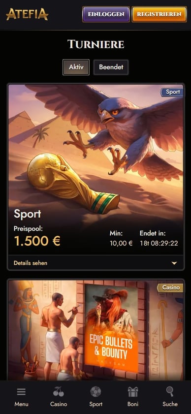Casino mit Turnierbereich Turniere im Atefia Casino