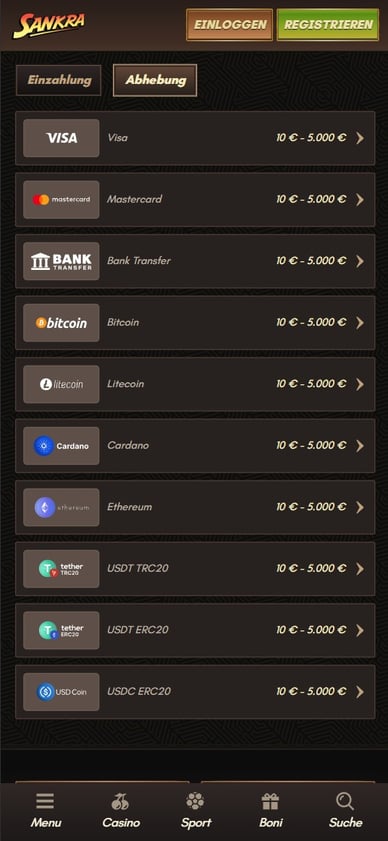 Auszahlung im Casino Auszahlungen Sankra Casino Online