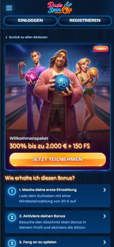 Willkommensbonus Dude Spin Casino 