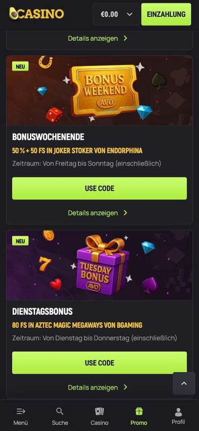 Boni in Avocasino DE