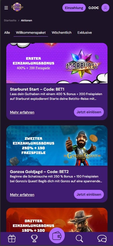 Willkommensangebot Casino Willkommensbonus Betzito Casino