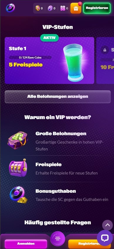 VIP System im Casino VIP Club im Slot Rave