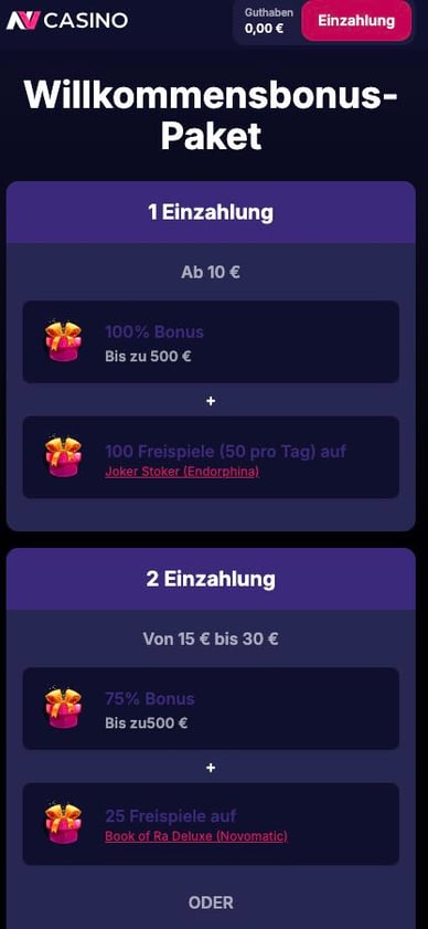 Willkommensbonus Nvcasino Online