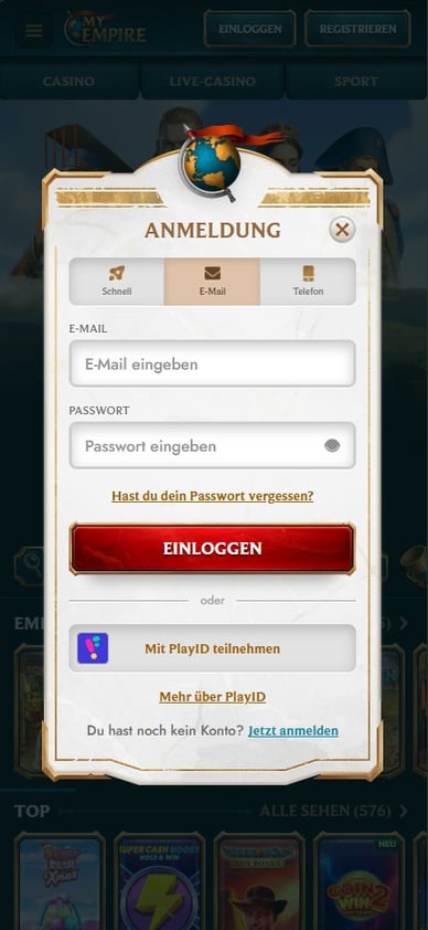 Einloggen im My Empire Casino