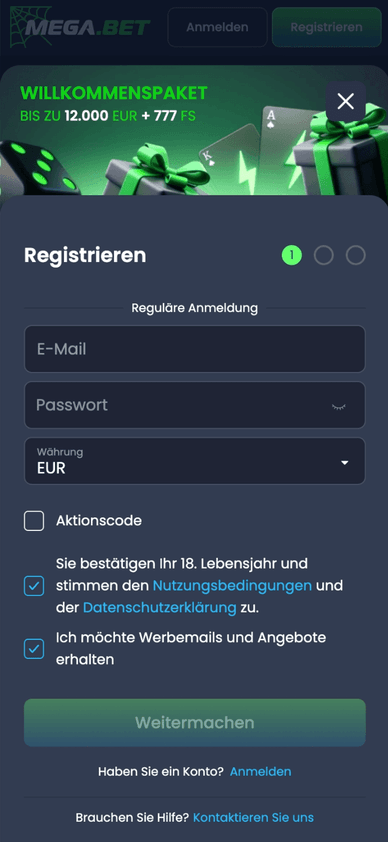 So funktioniert der Mega.bet Casino Login Anmeldung und Kontoerstellung im Mega.bet Casino