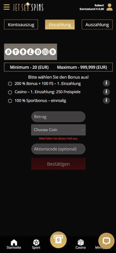 Einzahlungs im Online Casino Einzahlungs JetSetSpin