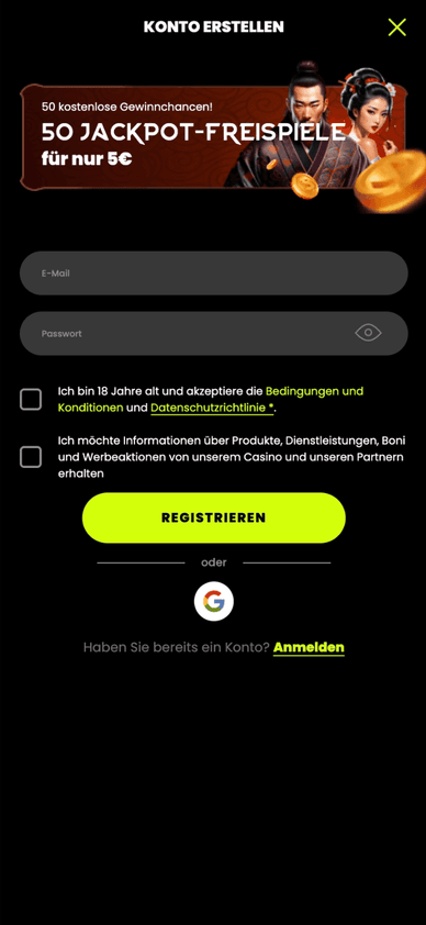Anmeldung und Kontoerstellung im Spin Samurai Casino