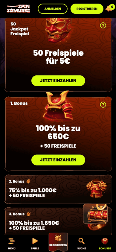 Bonuspaket für neue Spieler bei Spin Samurai