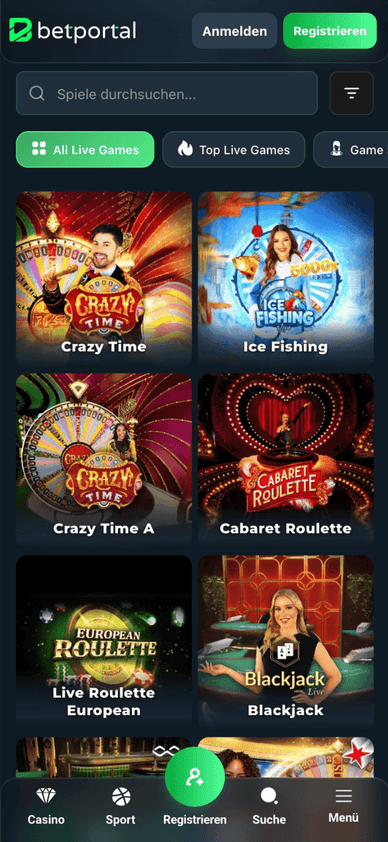 Das Live Dealer Casino von BetPortal Live-Casinospiele mit echten Dealern bei BetPortal
