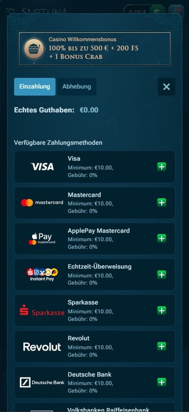 Einzahlungsmethoden in Casino Einzahlung Slotuna Сasino
