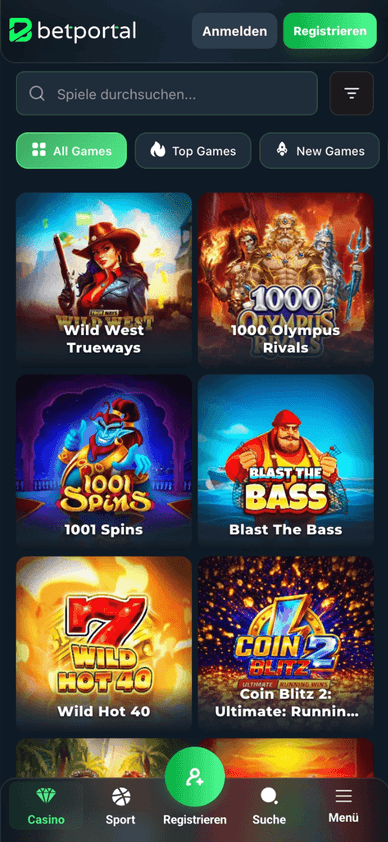 Das Spieleangebot des BetPortal Casinos Auswahl an Online-Casinospielen bei BetPortal