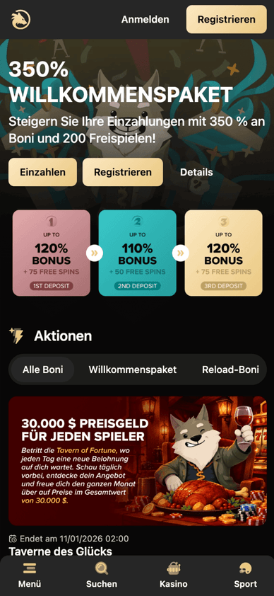 Das Wolf.io Willkommenspaket im Überblick Bonuspaket für neue Spieler bei Wolf.io