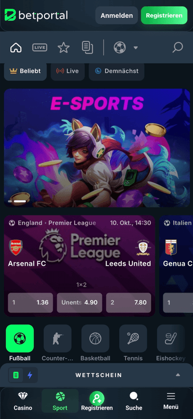 Das Sportangebot von BetPortal Auswahl an Sportwetten und Wettmärkten bei BetPortal