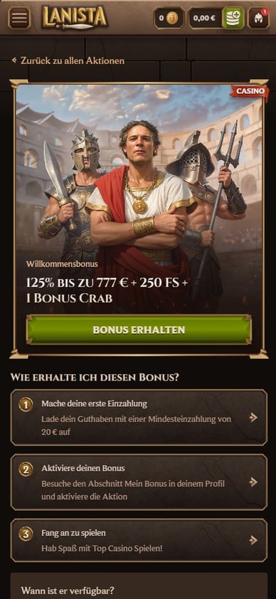 Willkommensangebot Casino Willkommensbonus Lanista Online Casino