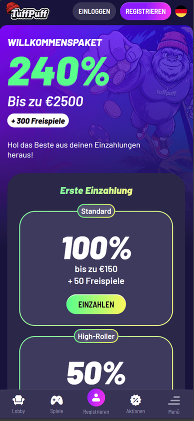 Willkommenboni im Casino Willkommenspaket im TuffPuff Online Casino