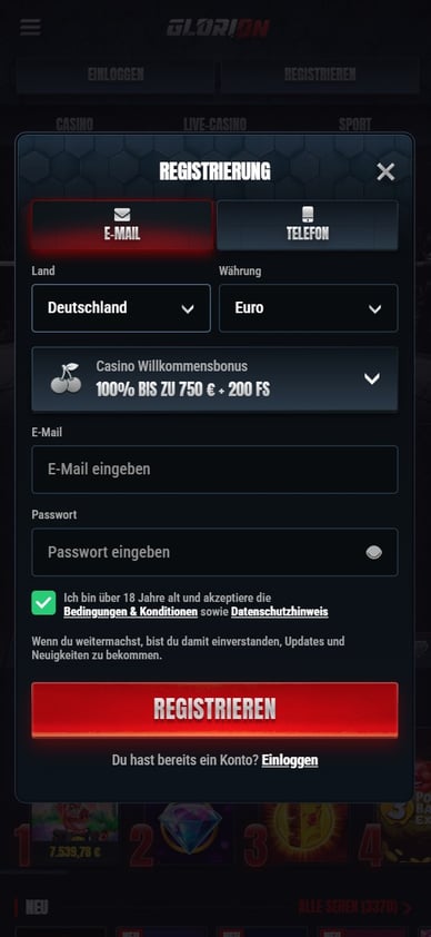 Glorion Casino Registrierung