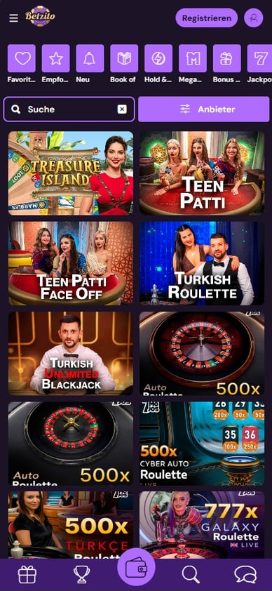 Casino mit Live Dealer Betzito Live Casino