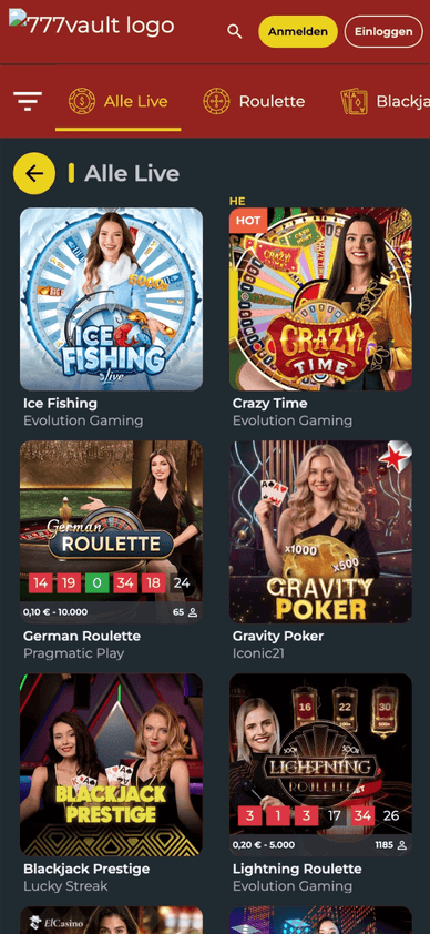 Live-Casinospiele mit echten Dealern bei 777 Vault
