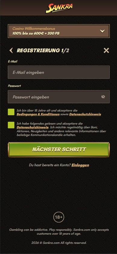 Registrierung im Casino Anmeldung Sankra Online Casino