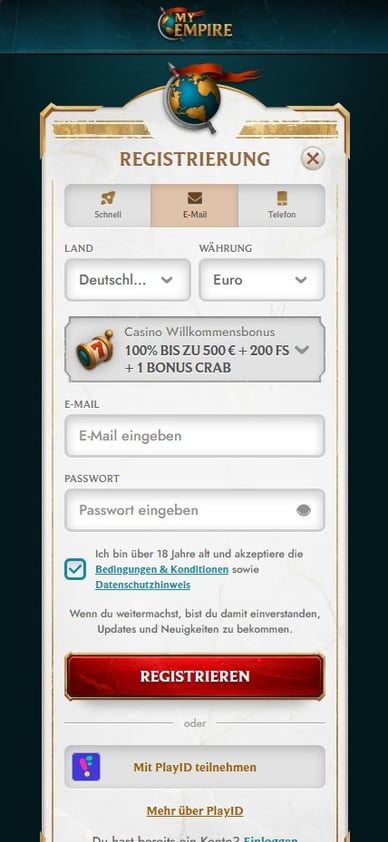 MyEmpire Casino Anmeldung
