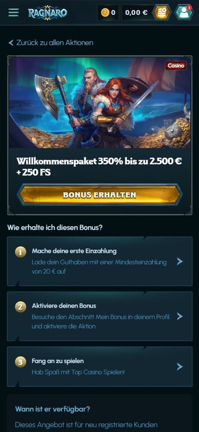 Willkommensbonus Ragnaro Casino Online