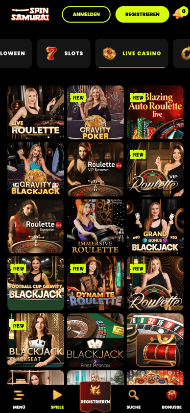 Live-Casinospiele mit echten Dealern bei Spin Samurai