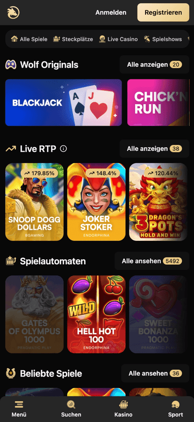 Das Spieleangebot des Wolf.io Casinos Auswahl an Online-Casinospielen bei Wolf.io
