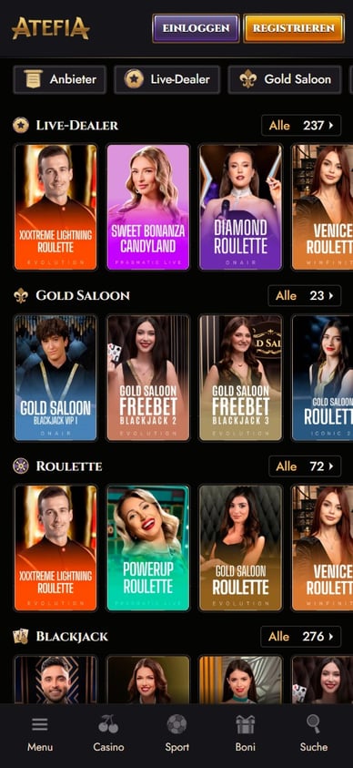 Casino Online mit Live Dealer Atefia Live Casino