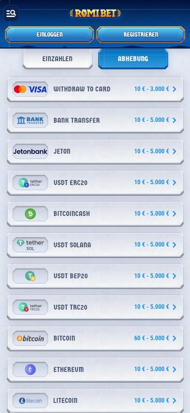 Auszahlung RomiBet Online Casino