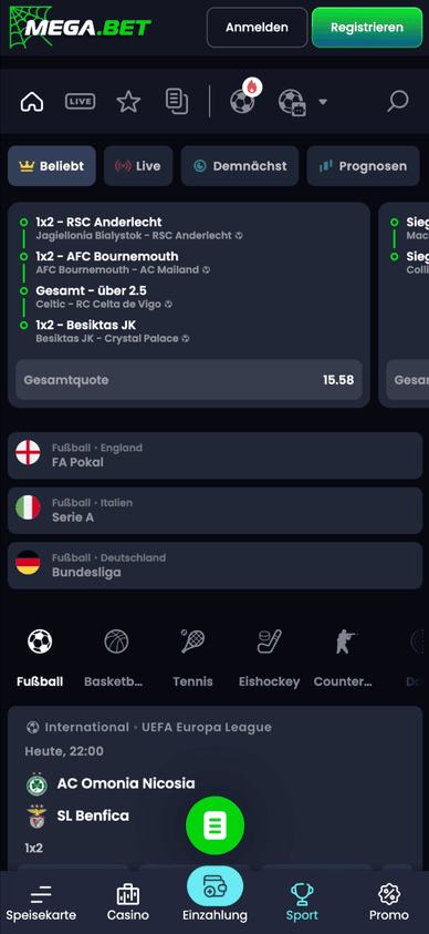 Das Sportwetten-Angebot von Mega.bet Auswahl an Sportwetten und Wettmärkten bei Mega.bet