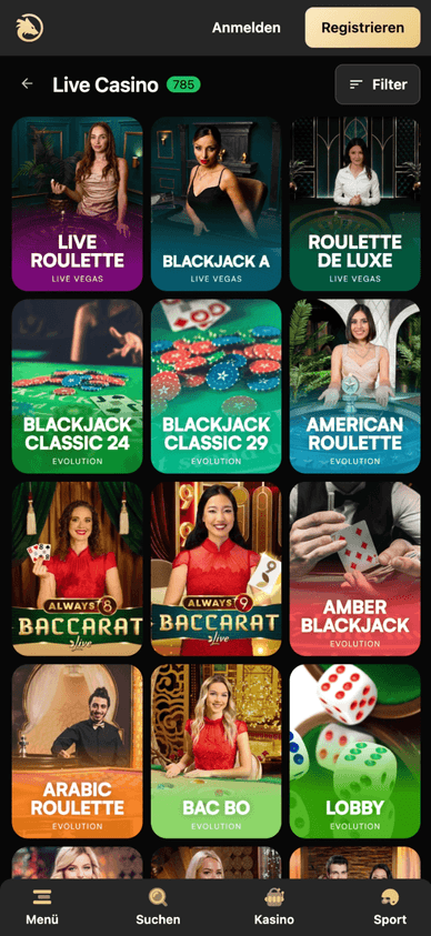 Das Live-Dealer-Casino von Wolf.io Live-Casinospiele mit echten Dealern bei Wolf.io