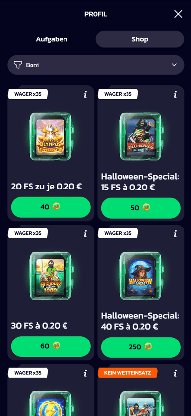 Turniere und Belohnungen bei WildWinz Wettbewerbe, Missionen und Shop im WildWinz Casino