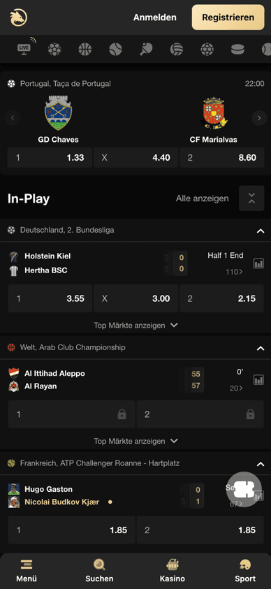 Das Sportwetten-Angebot von Wolf.io Auswahl an Sportwetten und Wettmärkten bei Wolf.io