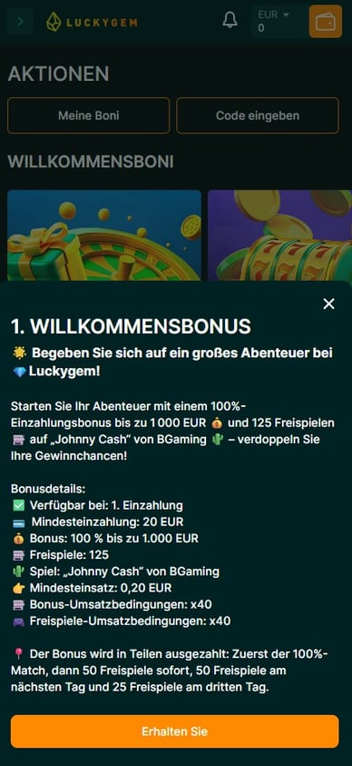 Willkommensangebot Casino Willkommensbonus Luckygem Online Casino