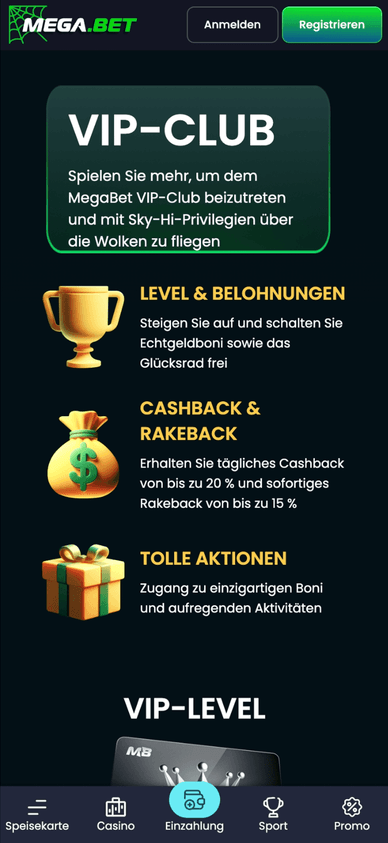 Der Mega.bet VIP-Club mit Rakeback Vorteile, Rakeback und Belohnungen im Mega.bet VIP-Club