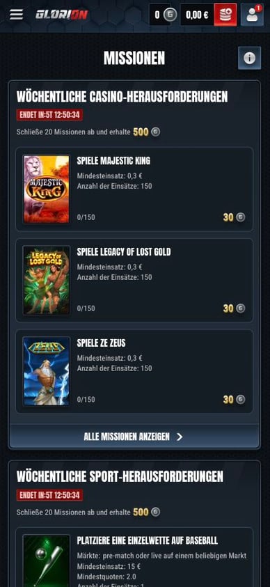 Glorion 2 Bonusbereiche Mission