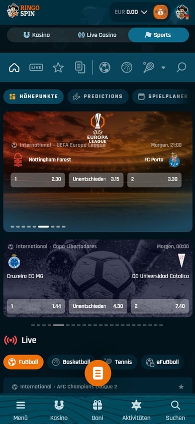 Sportwetten im Ringo-Spin-Casino