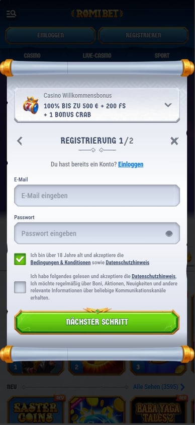 Registrierung Casino Romibet