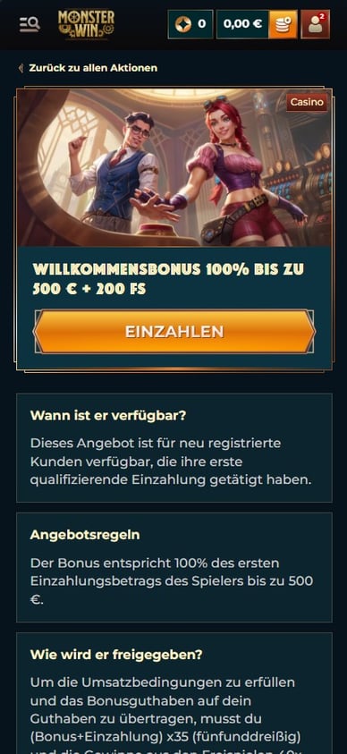 Willkommensbonus Monsterwin Online Casino