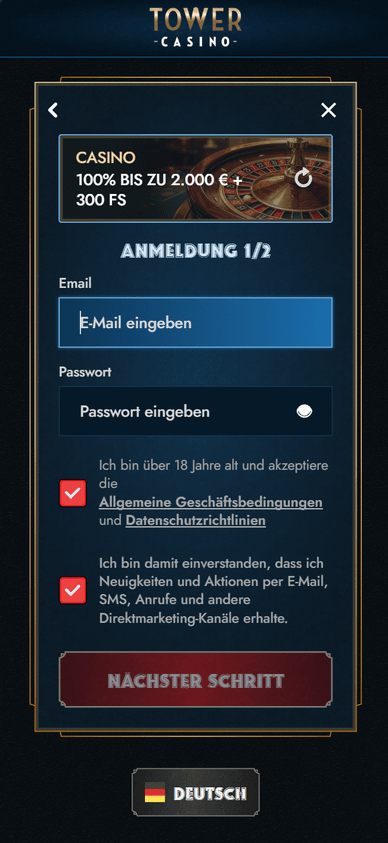 Anmeldung im Casino Regestrierung im Tower Casino