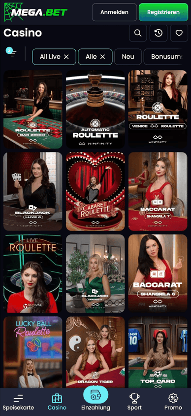 Das Live-Dealer-Casino von Mega.bet Live-Casinospiele mit echten Dealern bei Mega.bet