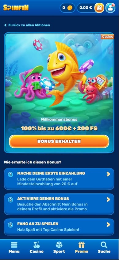 Willkommensangebot Casino Willkommensbonus Spinfin Casino