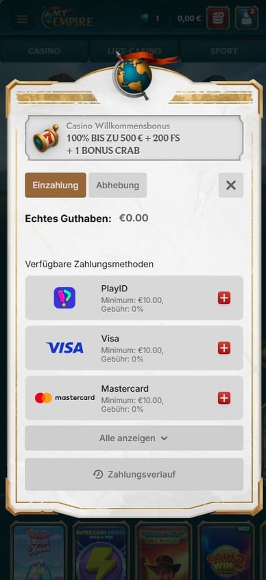 Einzahlungs in MyEmpire Casino Online