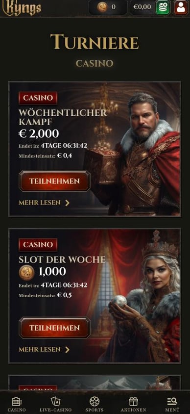 Turniere im Casino Casino Kyngs Turniere