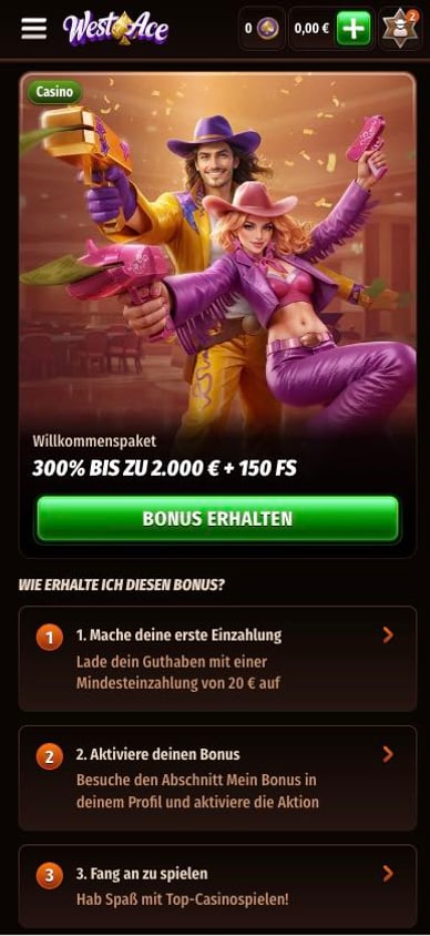 Willkommenspaket West Ace Online Casino