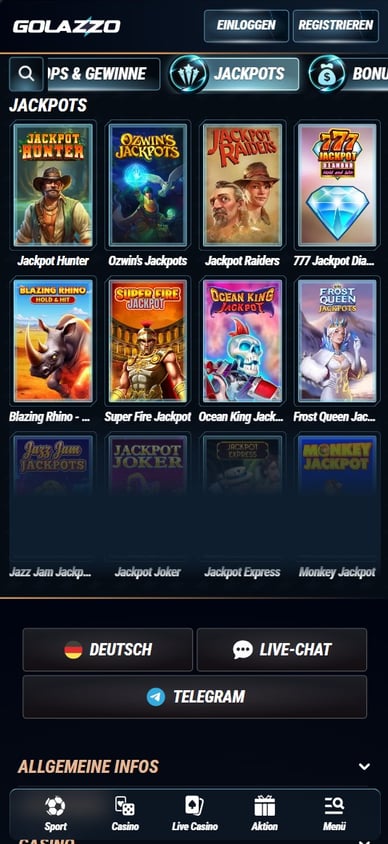 Jackpot-Slots in Online Casino Golazzo-Casino Jackpot Spiele