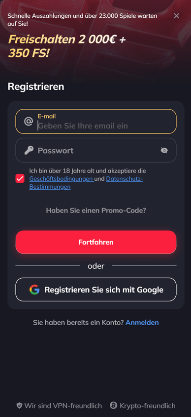 Anmeldung im Casino Registrierung im SpinEmpire Casino