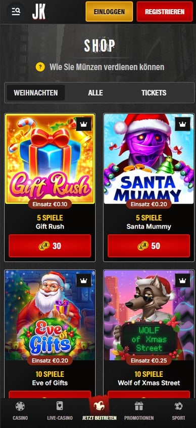 Shop im Online Casino Jokery-Casino Shop